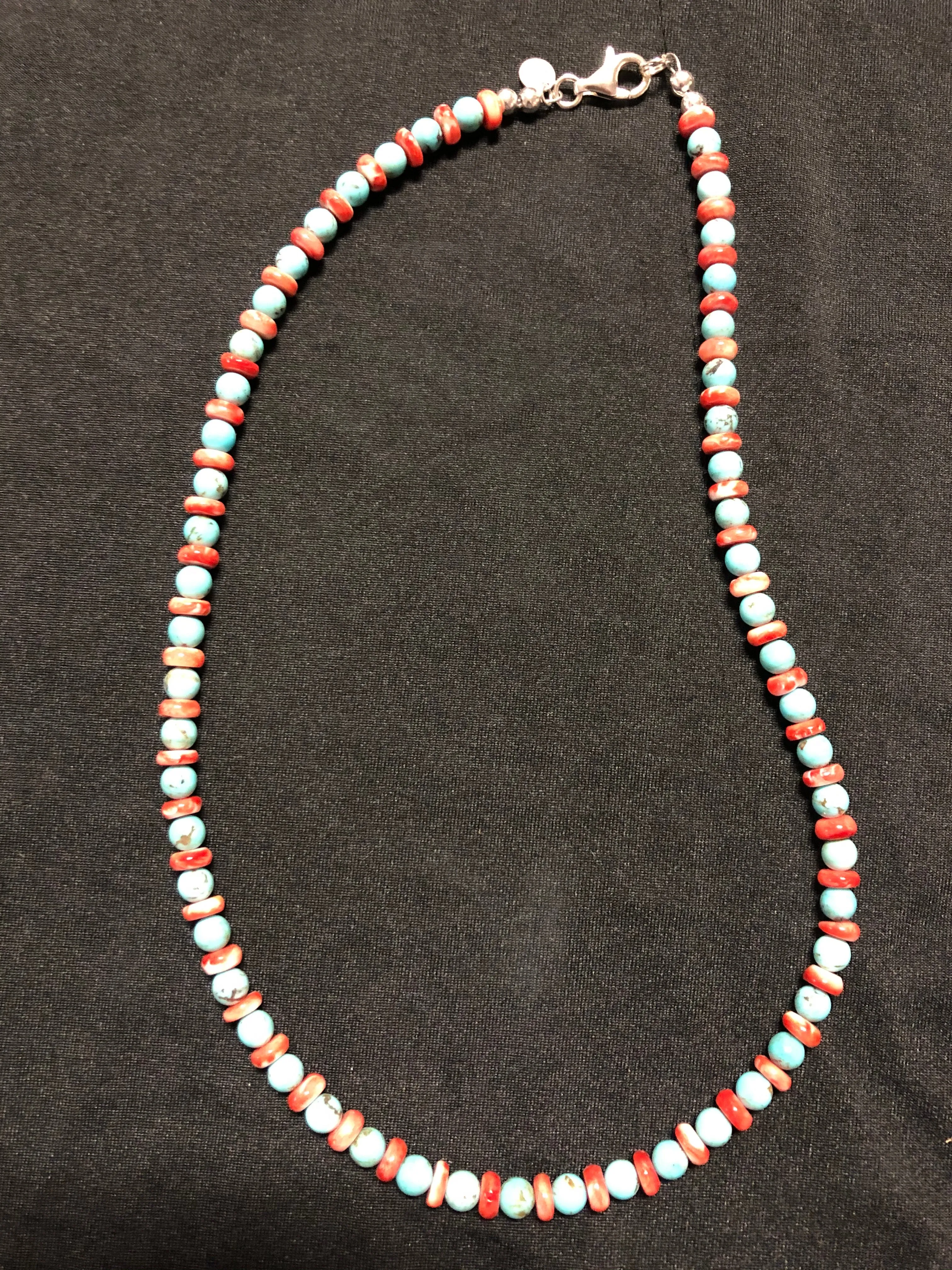 Genuine Turquoise round beads with Spiney oyster discs, Navajo Pearl style A.S.506-1