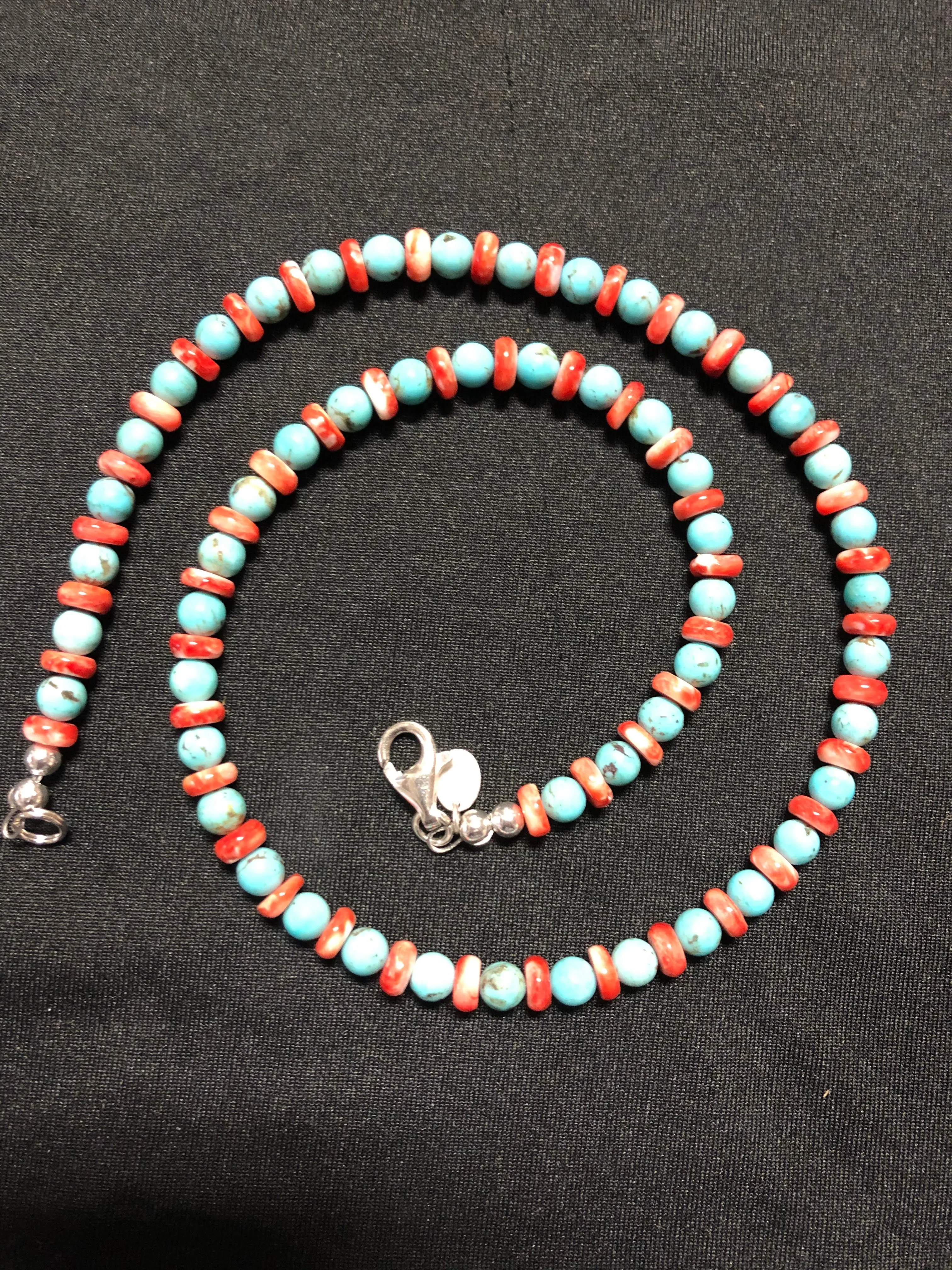 Genuine Turquoise round beads with Spiney oyster discs, Navajo Pearl style A.S.506-1