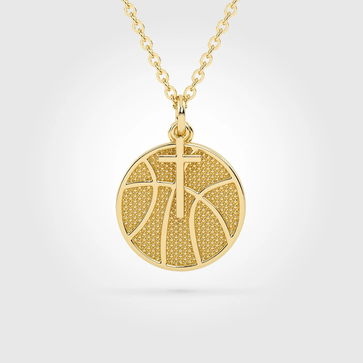 Gold Mini Basketball Pendant with Dangle Cross - Gold Basketball Necklace with Hanging Cross Pendant