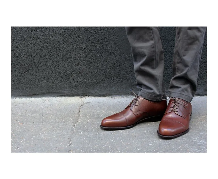 Grained Chestnut Derby Shoes - Leather outsole - MAYFAIR CLASSIC