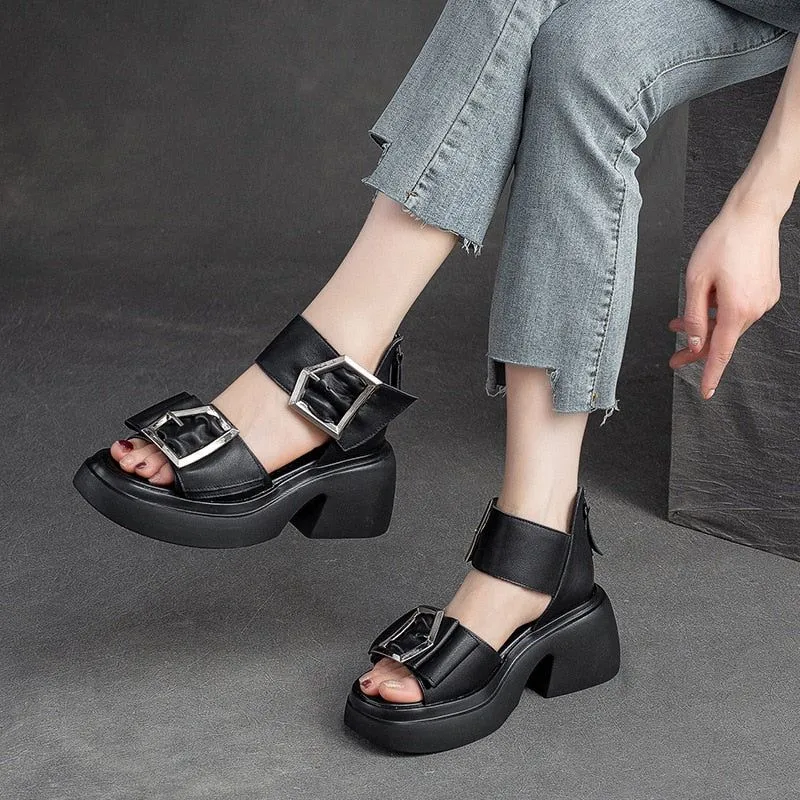 GZ336 - Women's Casual Ankle Strap Sandals with Thick Heels