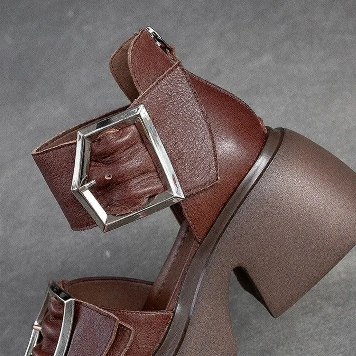 GZ336 - Women's Casual Ankle Strap Sandals with Thick Heels