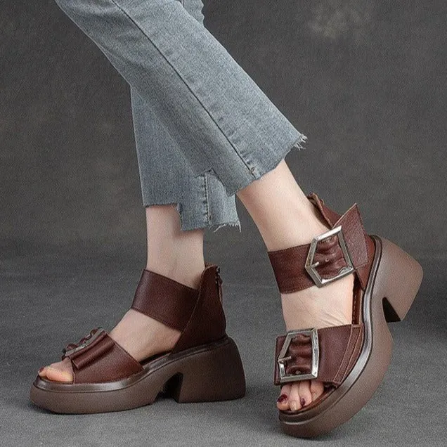 GZ336 - Women's Casual Ankle Strap Sandals with Thick Heels