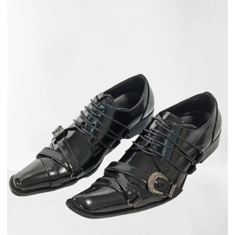 Handmade Lace Up Oxford Shoes with Small Square Toe - Men's Japanese Style