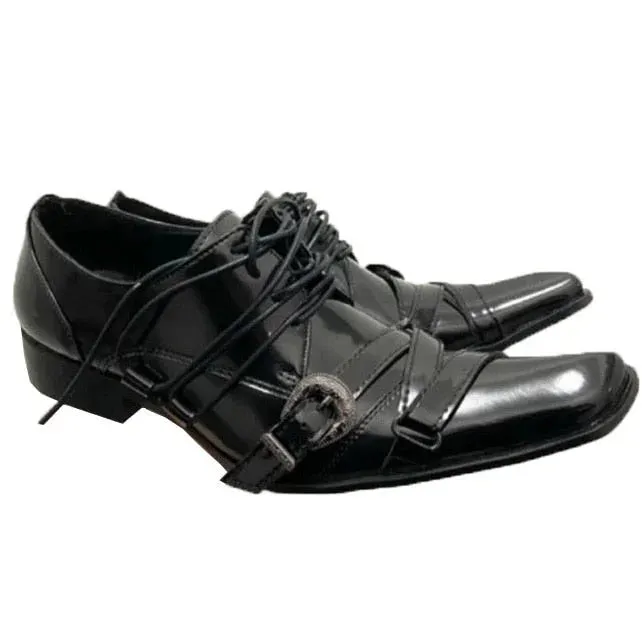 Handmade Lace Up Oxford Shoes with Small Square Toe - Men's Japanese Style