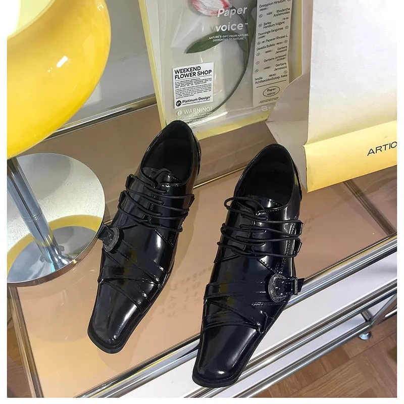 Handmade Lace Up Oxford Shoes with Small Square Toe - Men's Japanese Style