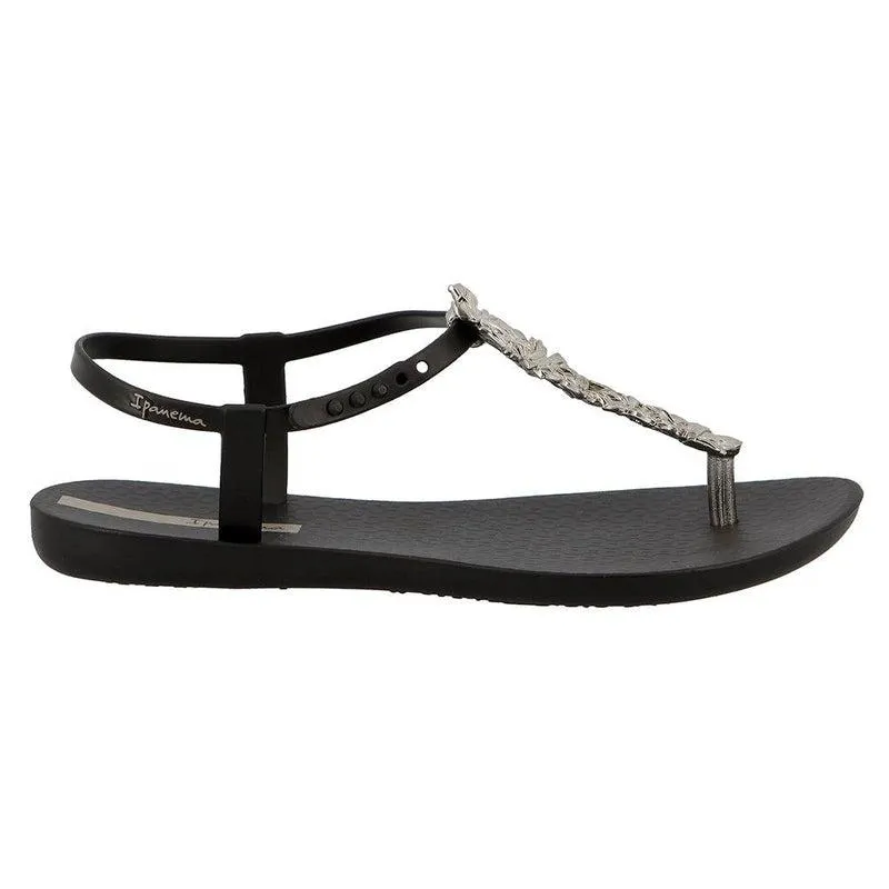 Ipanema Black Thong Sandals with Rose Glam Design