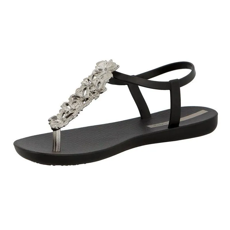 Ipanema Black Thong Sandals with Rose Glam Design