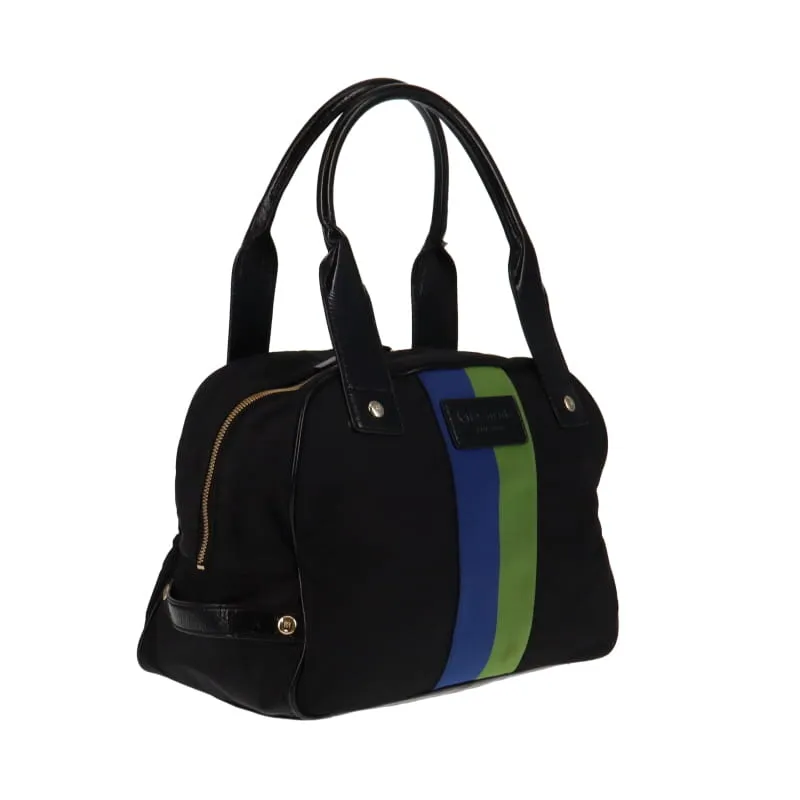 Kate Spade Black Nylon With Blue & Green Stripe Bowling Bag