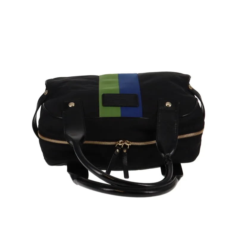 Kate Spade Black Nylon With Blue & Green Stripe Bowling Bag