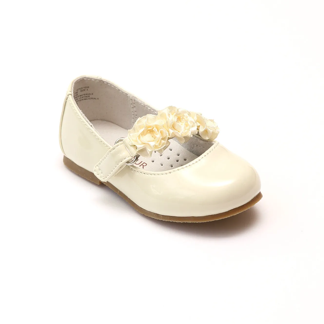 L'Amour Girls Patent Cream Rosette Flats