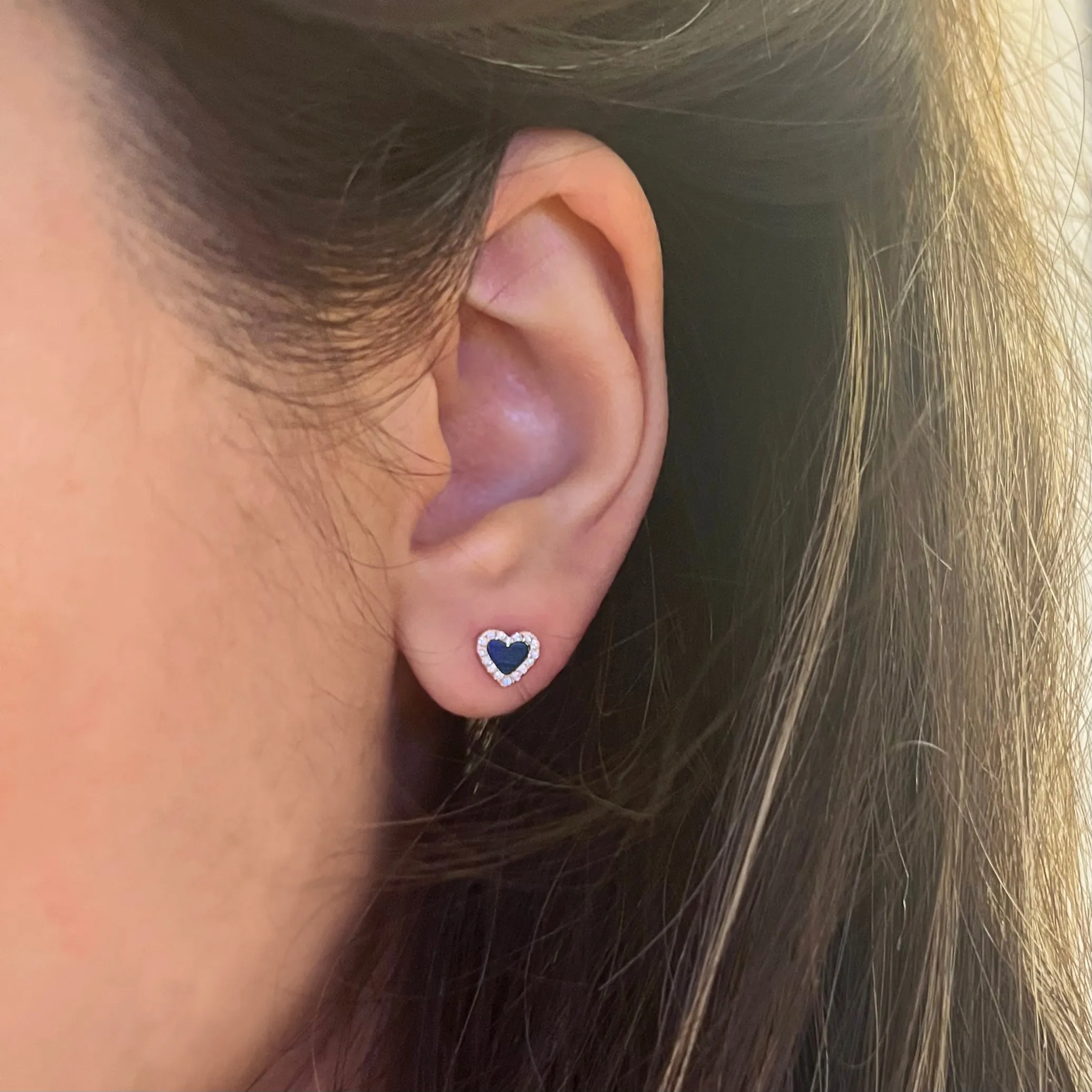 Mini Diamond and Blue Lapis Stud Earrings