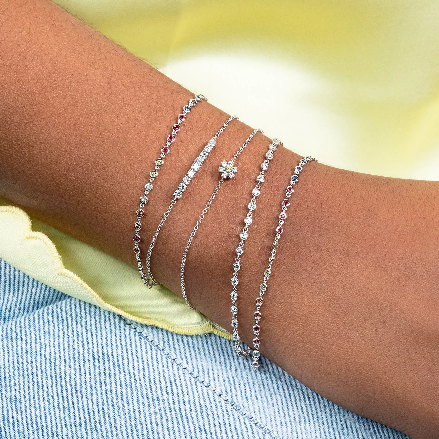 Mini Flower Bracelet - White Diamond / 14k White Gold