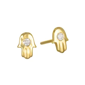 Mini Hamsa Diamond 14kt Gold Stud Earrings