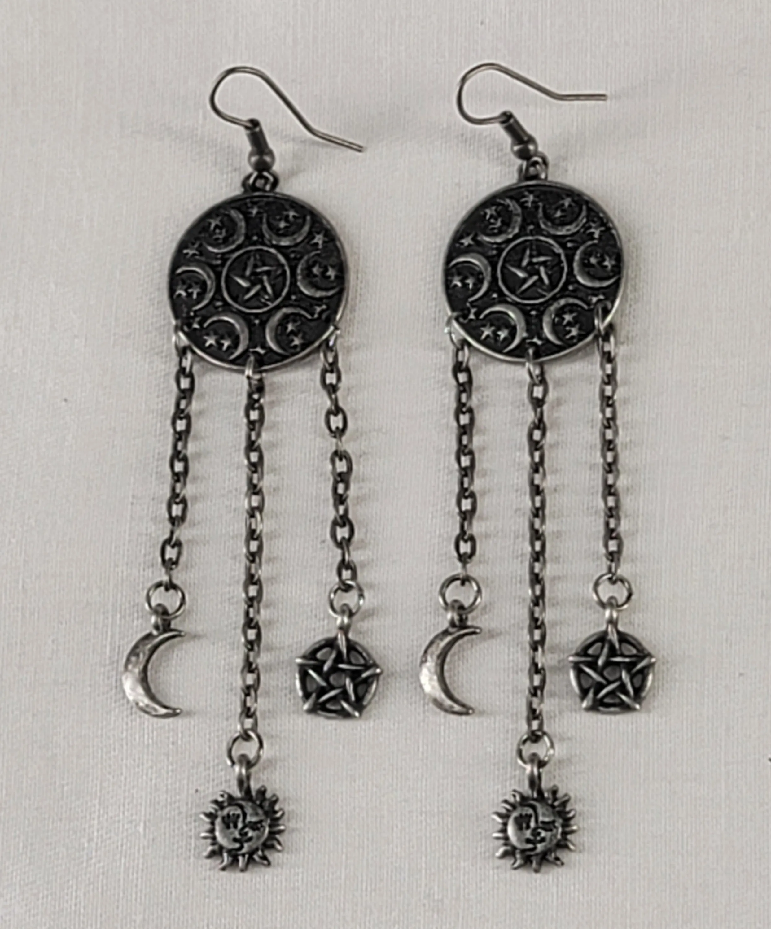 Moon Discs with 3 Dangles Earrings