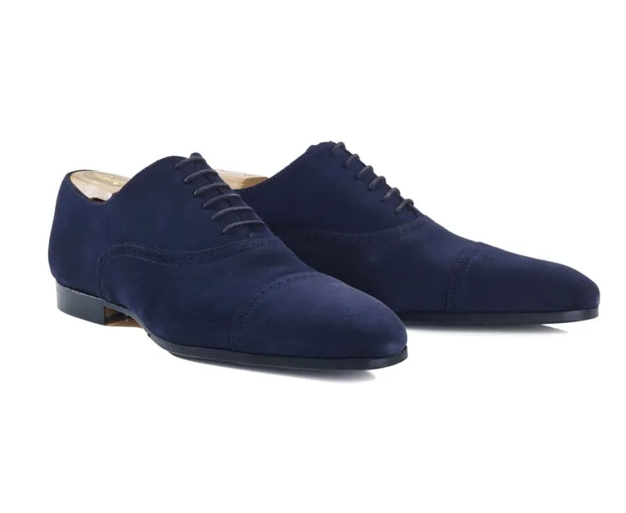 Navy suede Oxford shoes - Leather outsole & rubber pad - STRESA PATIN