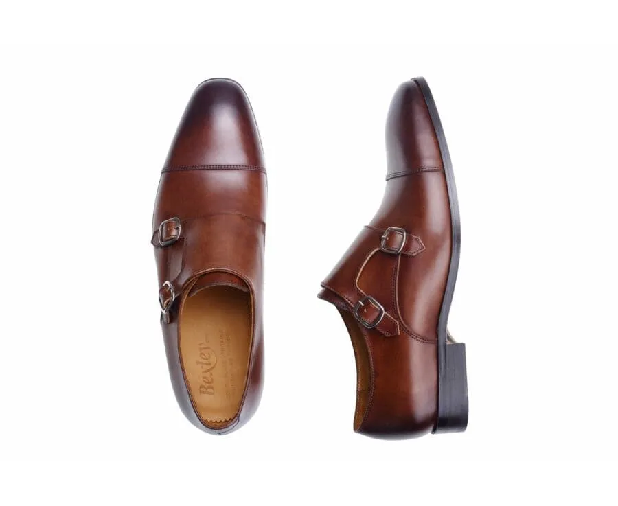 Patina Chocolate double Buckle Shoes - CHEDDINGTON