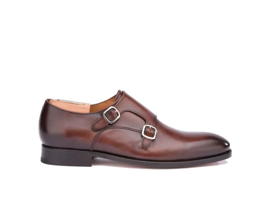 Patina Chocolate Double Buckle Shoes - CHIGWELL