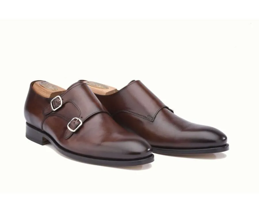 Patina Chocolate Double Buckle Shoes - CHIGWELL