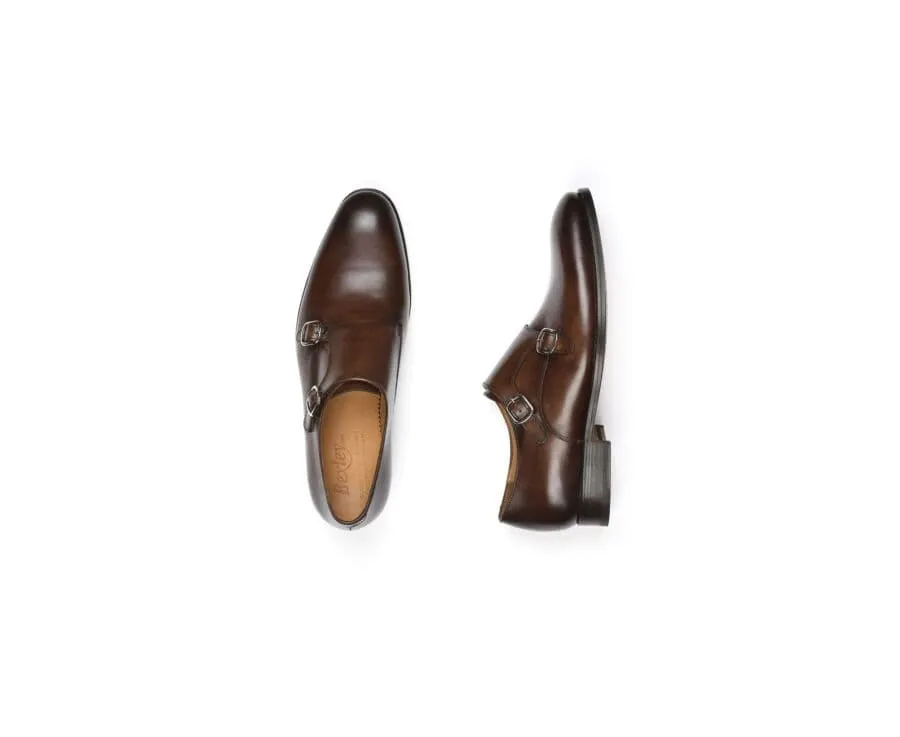 Patina Chocolate Double Buckle Shoes - CHIGWELL