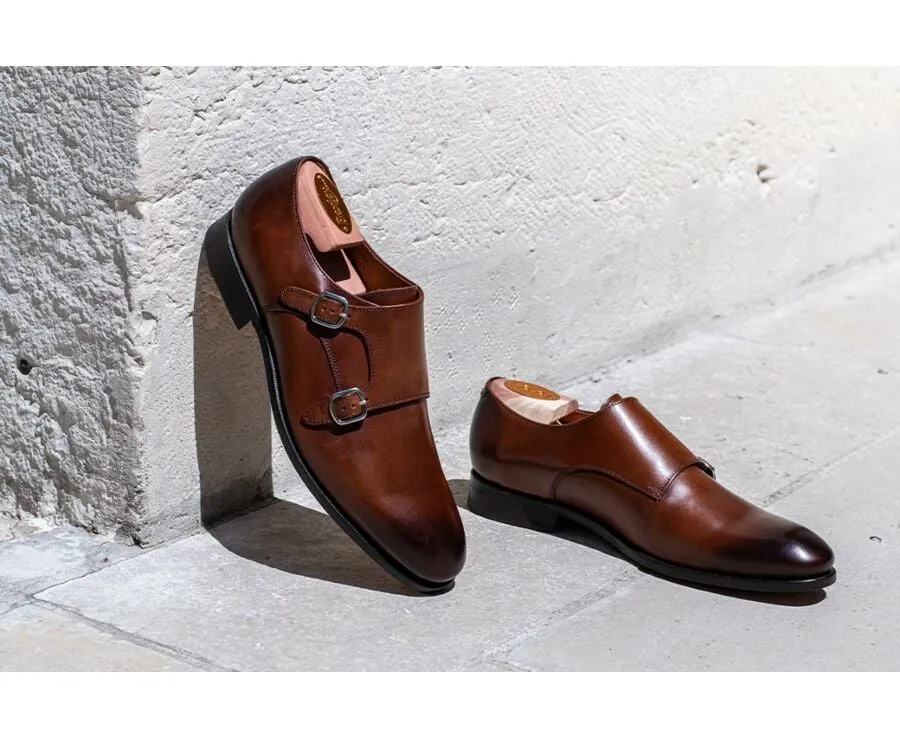 Patina Chocolate Double Buckle Shoes - CHIGWELL