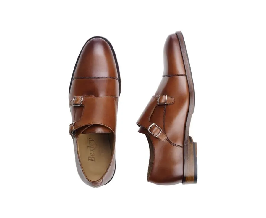 Patina Cognac Leather Buckle Shoes - GREYDALE PATIN