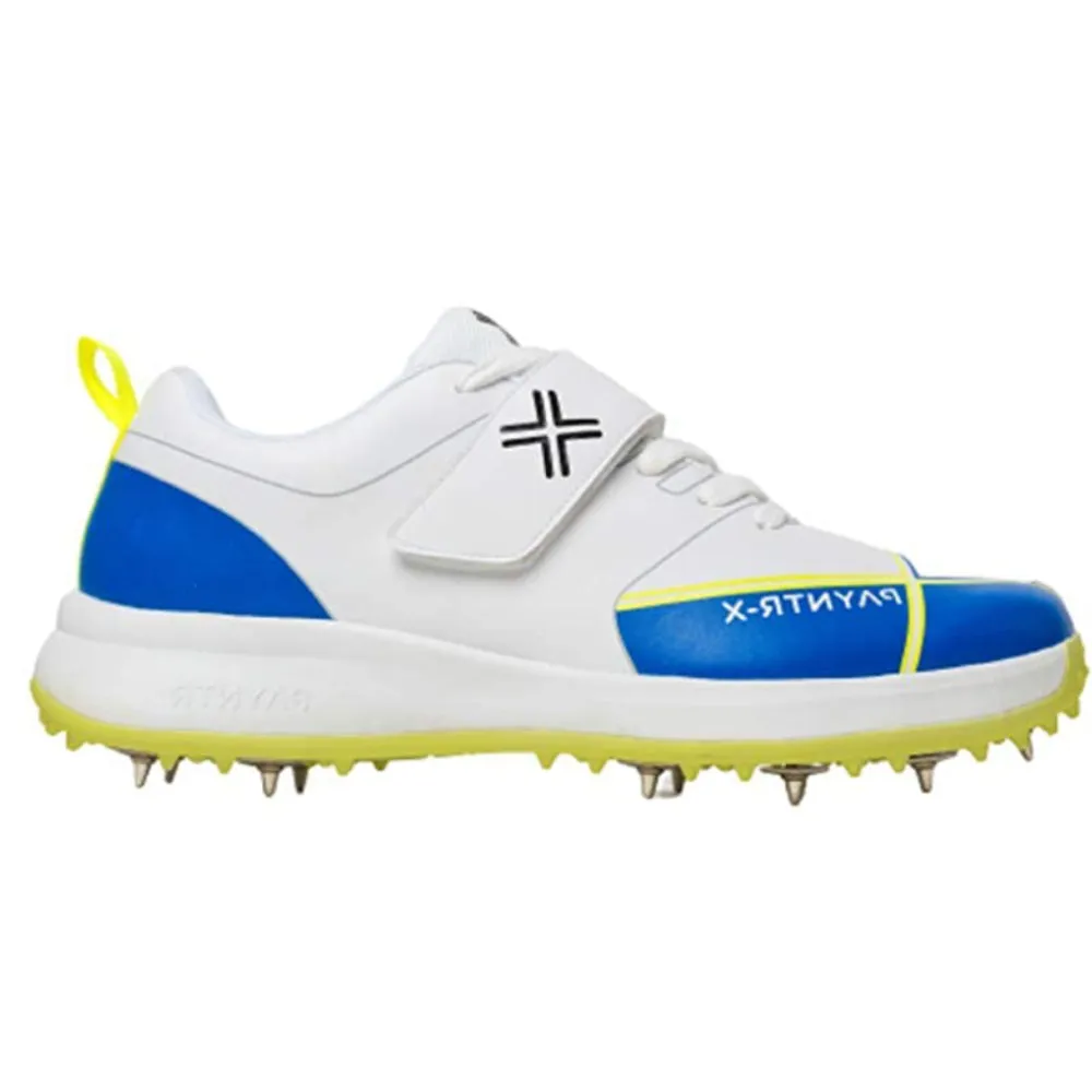 PAYNTR Men's Bowling Spike Cricket Shoe (White/Blue)