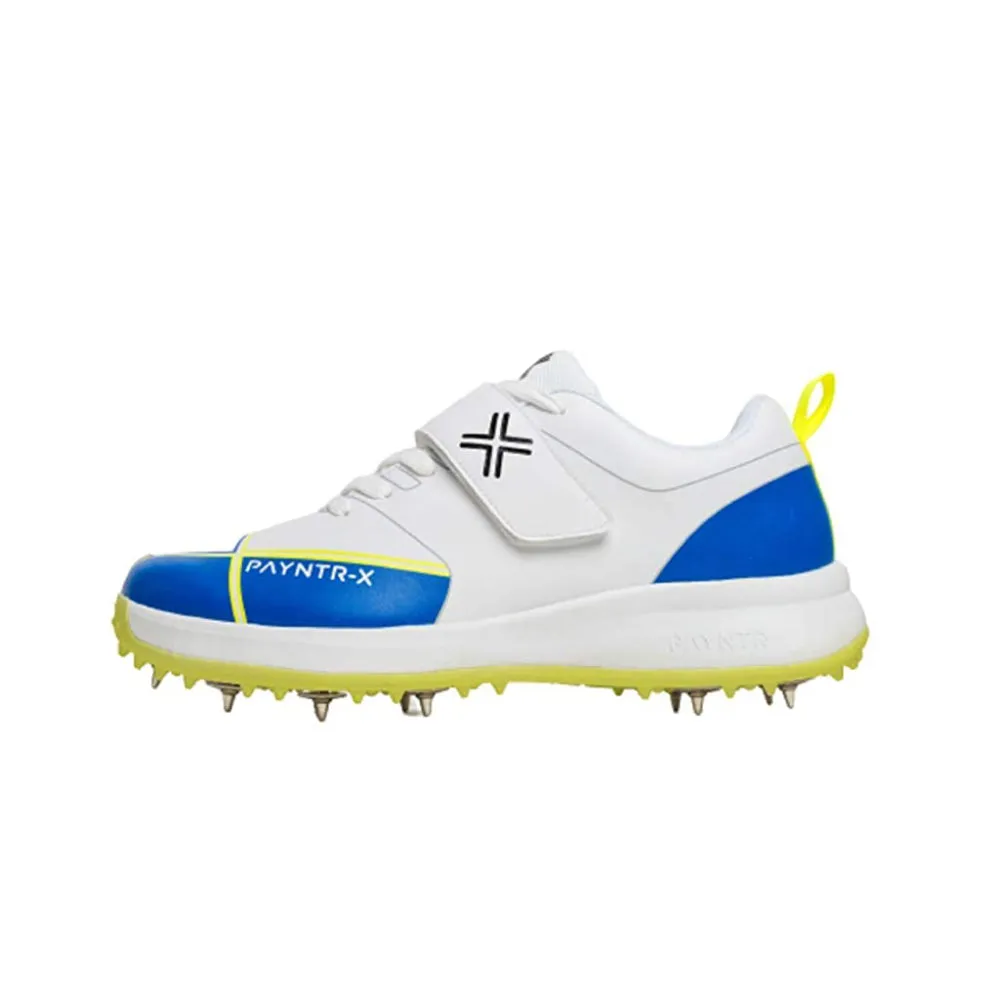 PAYNTR Men's Bowling Spike Cricket Shoe (White/Blue)