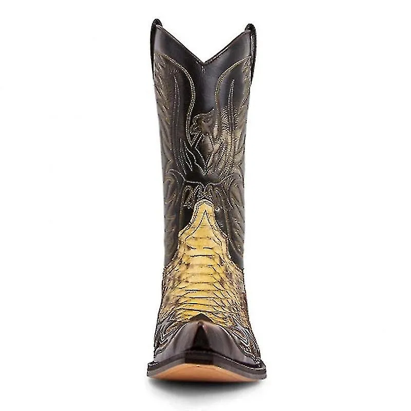 Python Western Boot Colorblock Embroidery Men Boots Fashion Modern Shoes-38