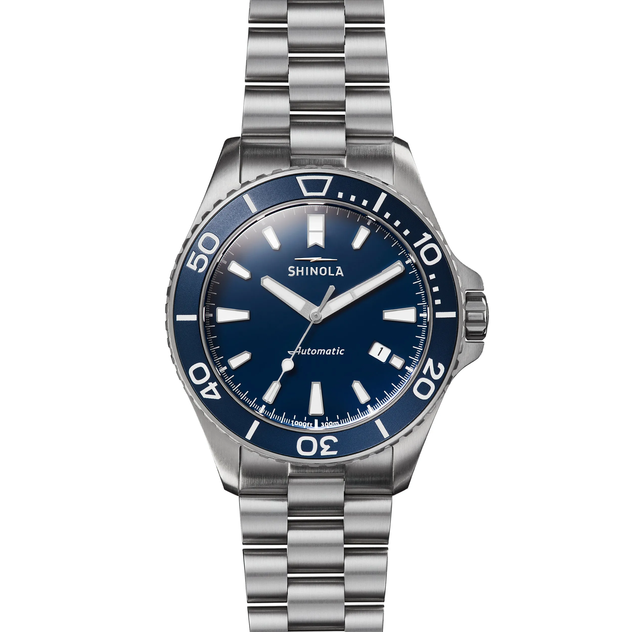 Shinola The Lake Michigan Monster Automatic Blue Watch 43mm Steel Bracelet