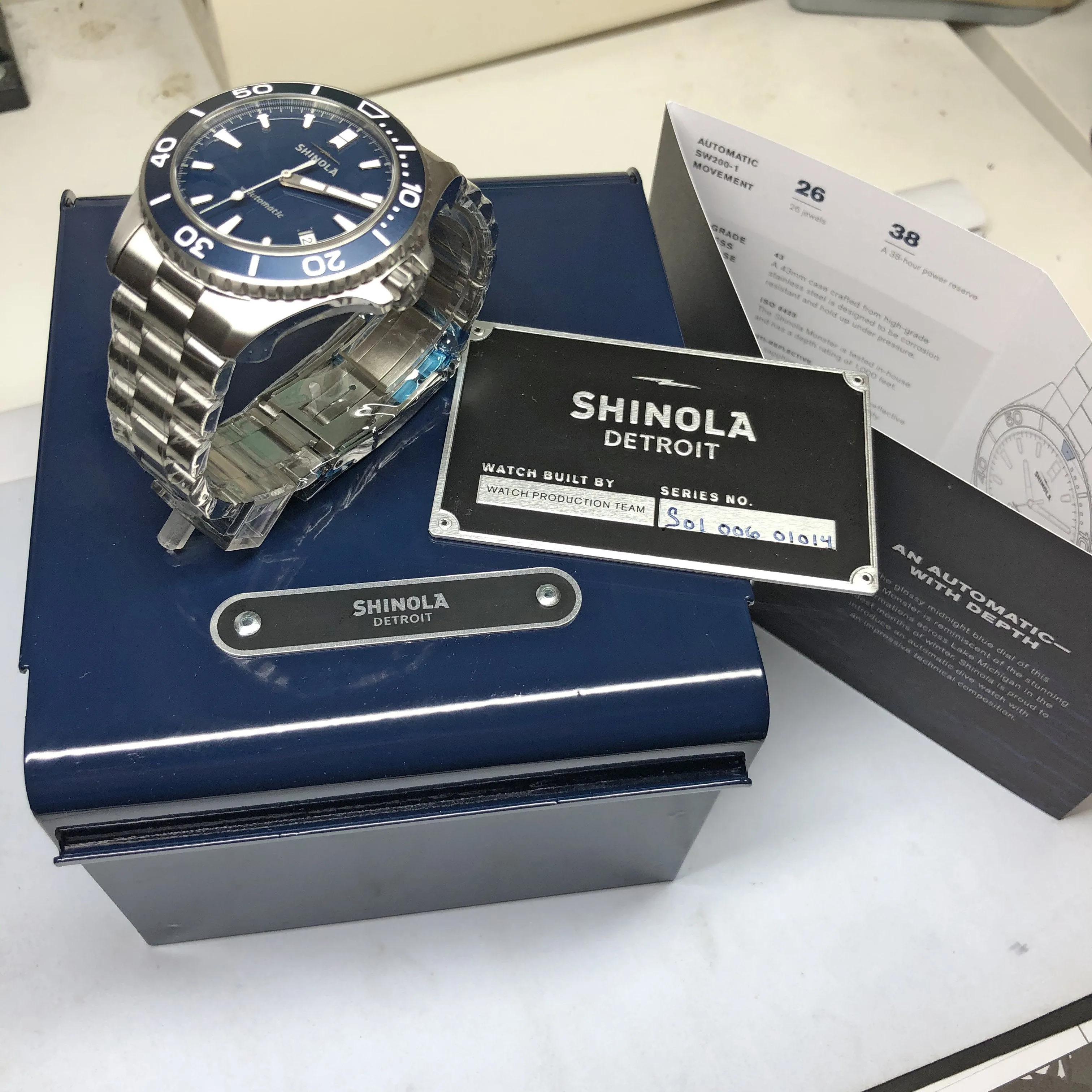 Shinola The Lake Michigan Monster Automatic Blue Watch 43mm Steel Bracelet