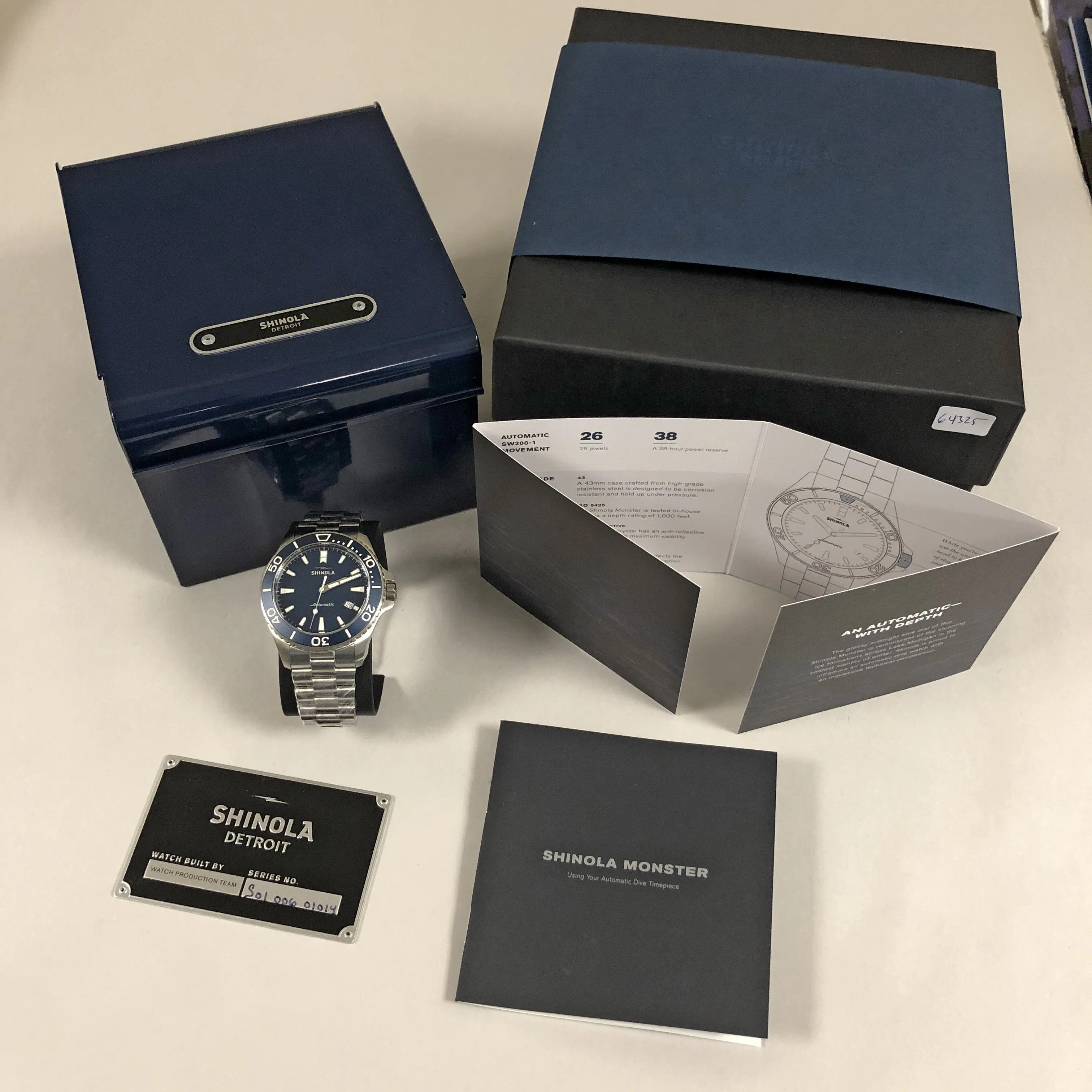 Shinola The Lake Michigan Monster Automatic Blue Watch 43mm Steel Bracelet