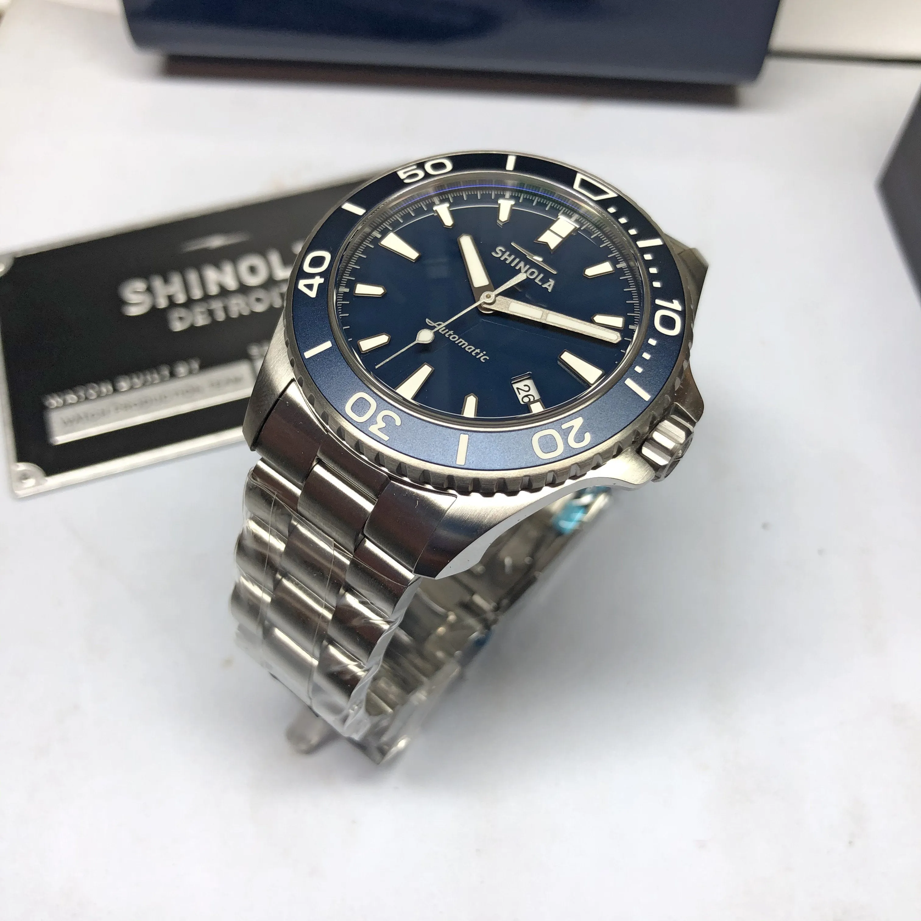 Shinola The Lake Michigan Monster Automatic Blue Watch 43mm Steel Bracelet