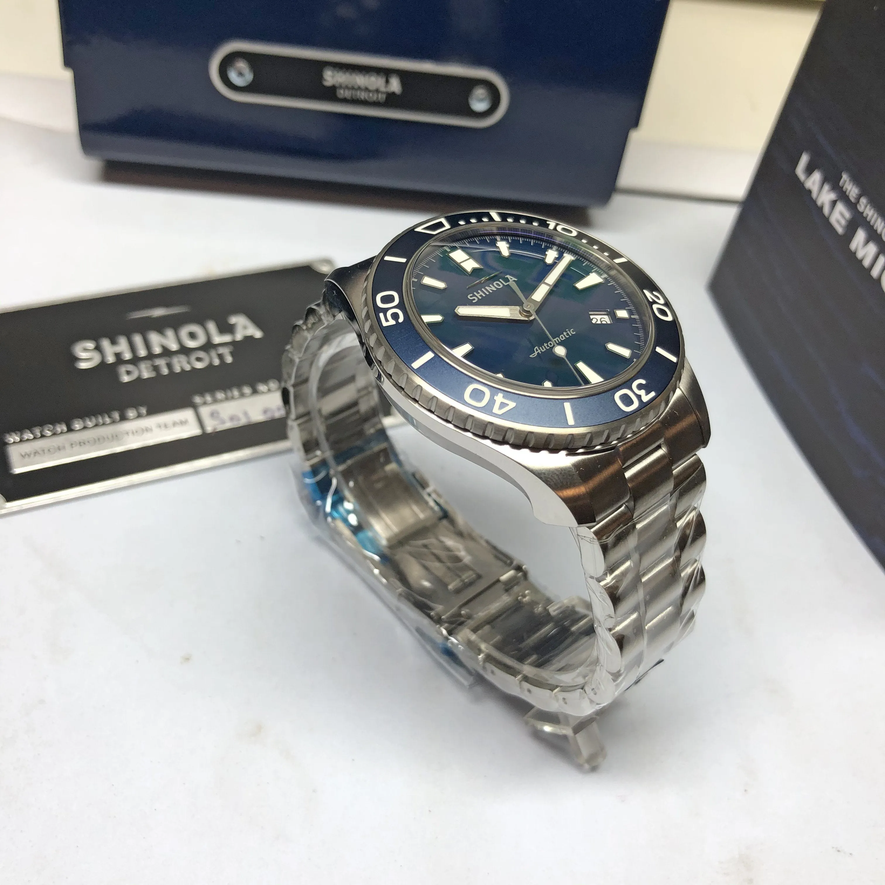 Shinola The Lake Michigan Monster Automatic Blue Watch 43mm Steel Bracelet