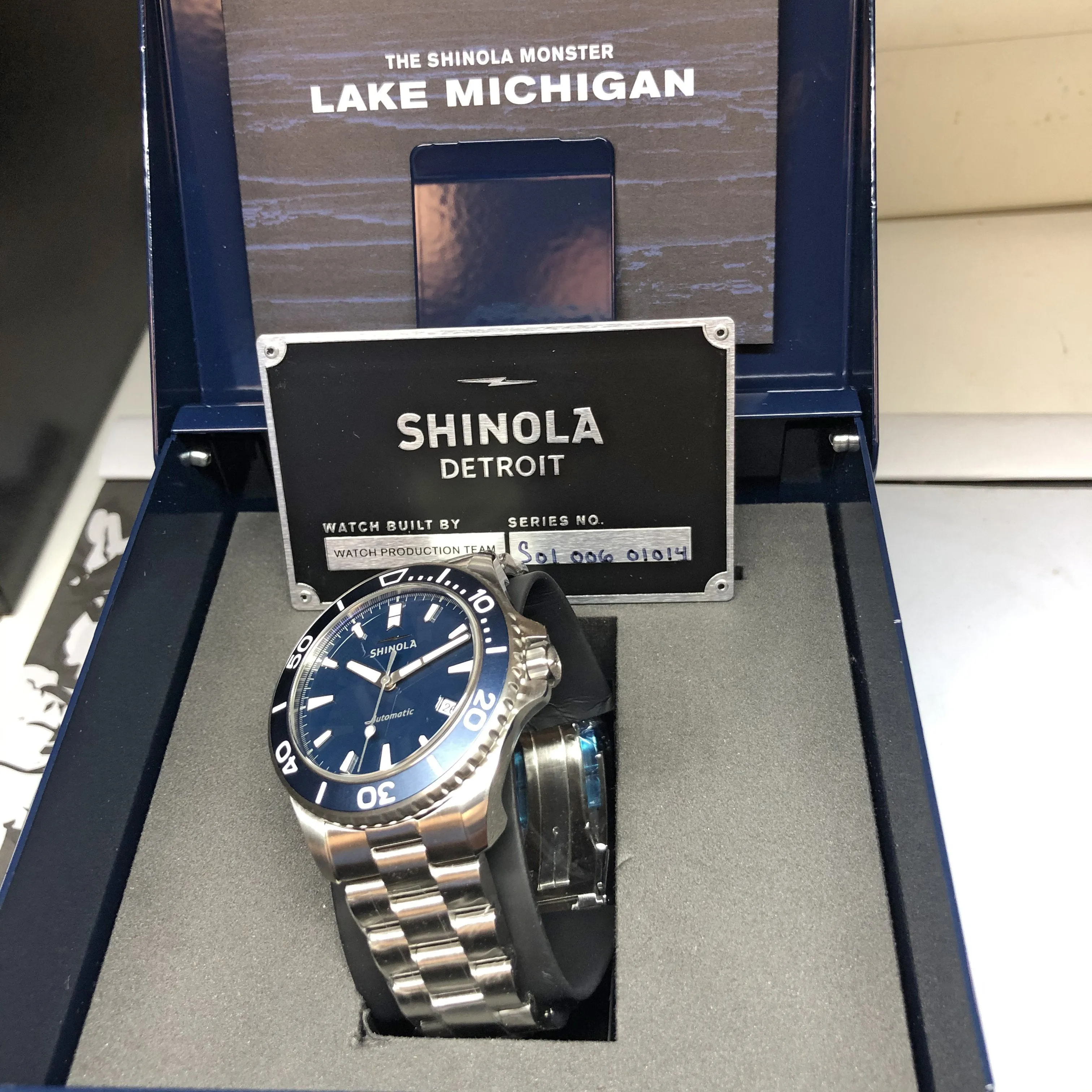 Shinola The Lake Michigan Monster Automatic Blue Watch 43mm Steel Bracelet