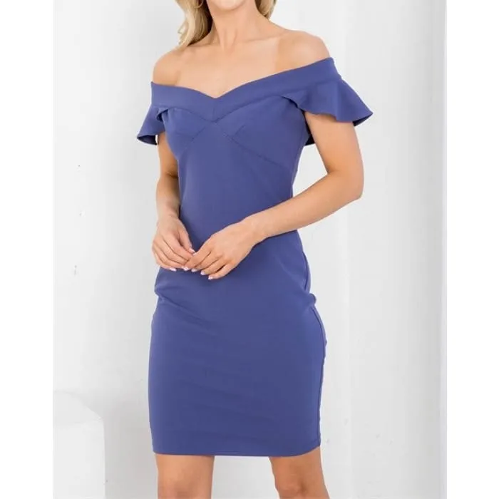 Steel Blue Flutter Sleeve Dress - Steel Blue Dress with Flutter Sleeves