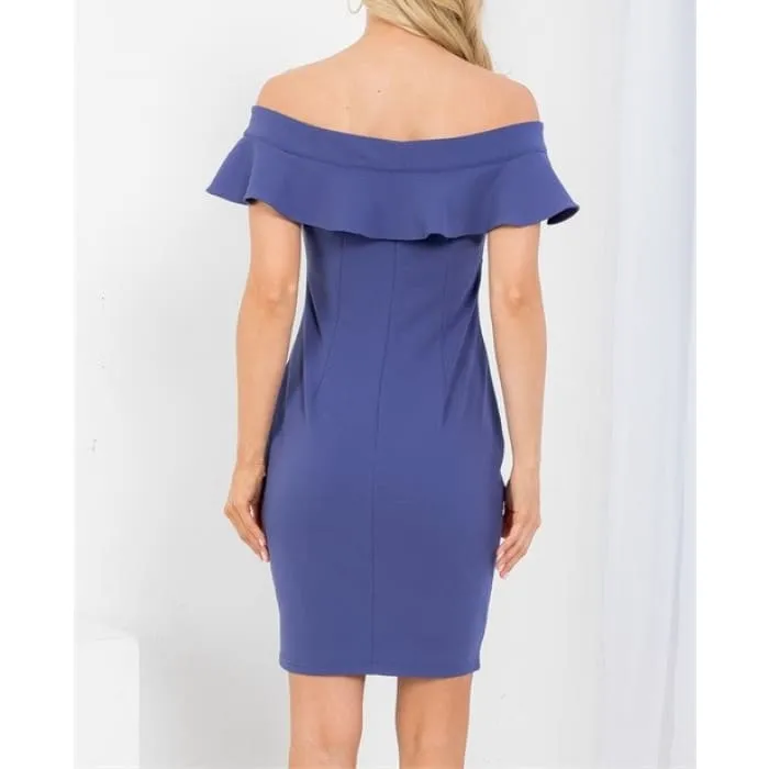 Steel Blue Flutter Sleeve Dress - Steel Blue Dress with Flutter Sleeves