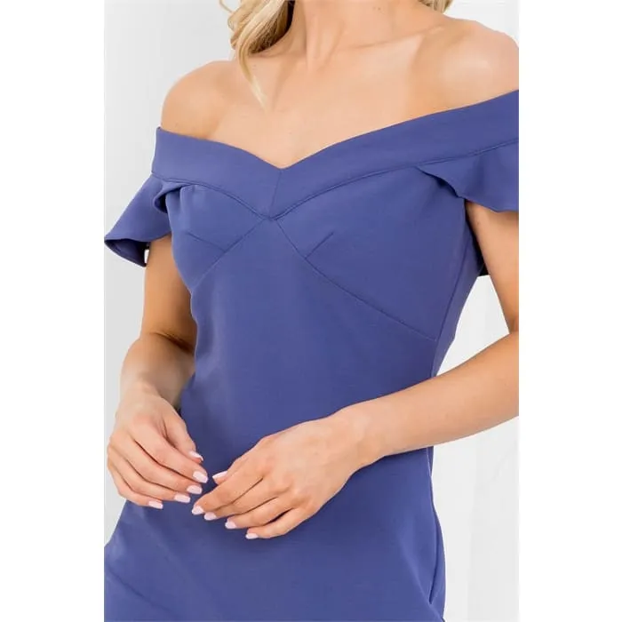 Steel Blue Flutter Sleeve Dress - Steel Blue Dress with Flutter Sleeves