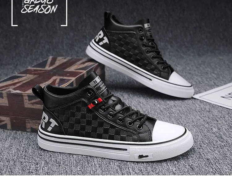 Summer plaid high top shoes for men