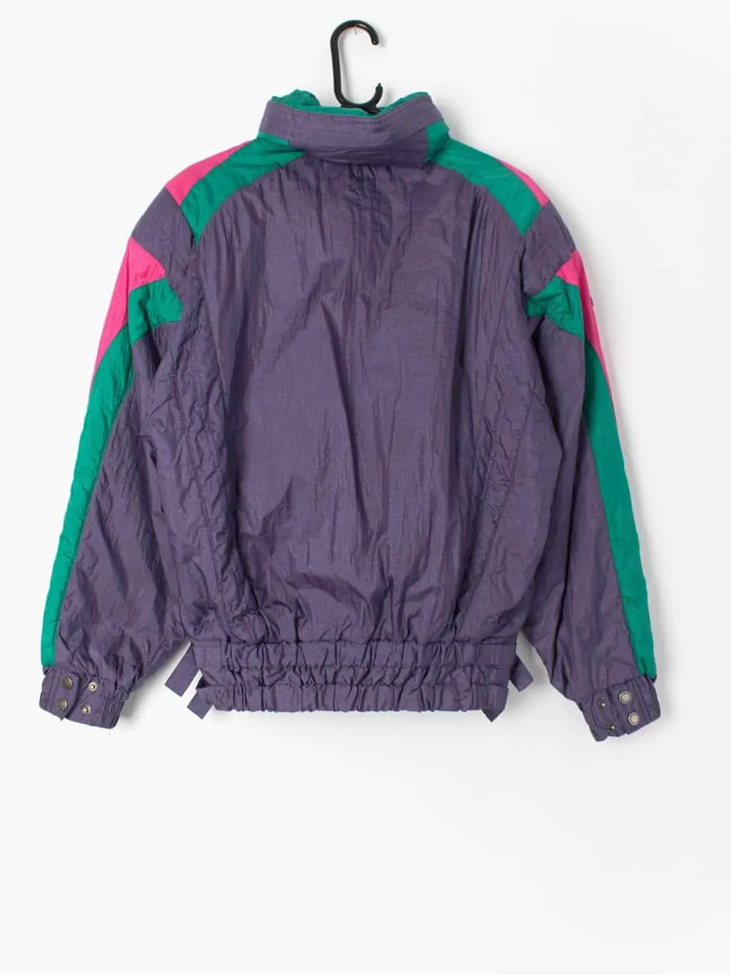 Vintage 80s padded ski jacket in purple & pink by Descente Suisse ski team. Made in Japan – Small / Medium