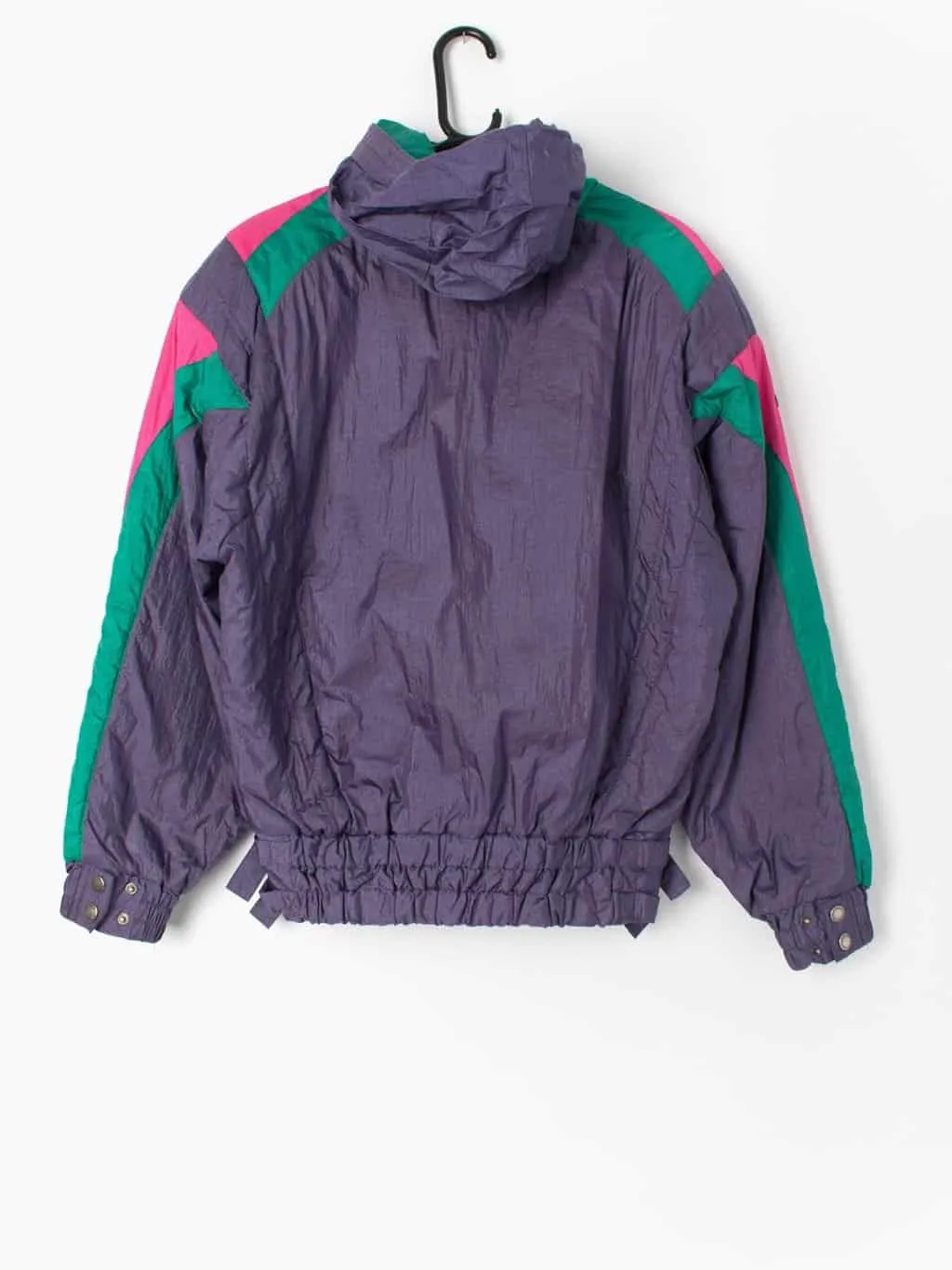 Vintage 80s padded ski jacket in purple & pink by Descente Suisse ski team. Made in Japan – Small / Medium