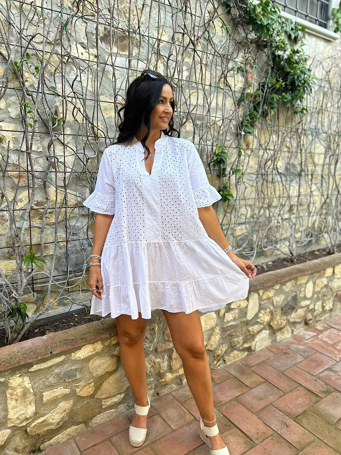 White Frill Sleeve Tiered Dress Alison