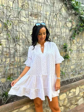 White Frill Sleeve Tiered Dress Alison