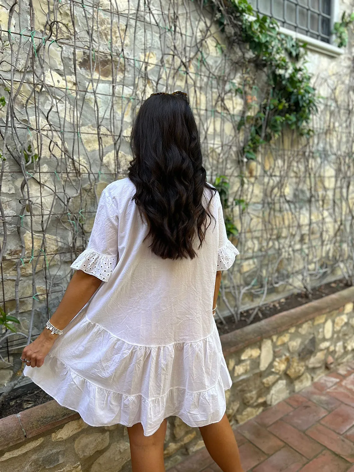 White Frill Sleeve Tiered Dress Alison