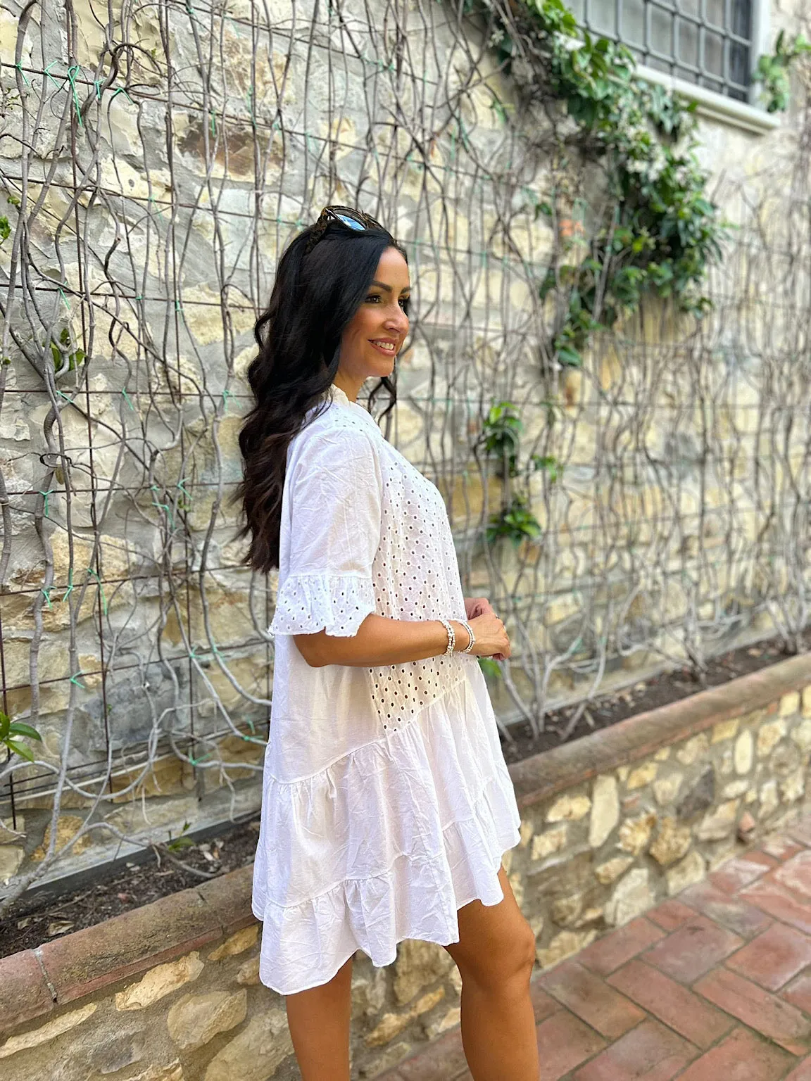 White Frill Sleeve Tiered Dress Alison