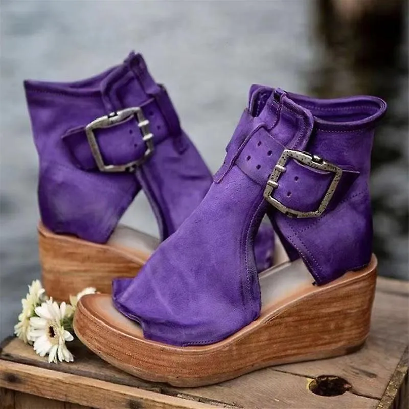 Women Casual Leather Retro Wedges Sandals Vintage Buckle Design Lady Shoes Spring Summer Supply