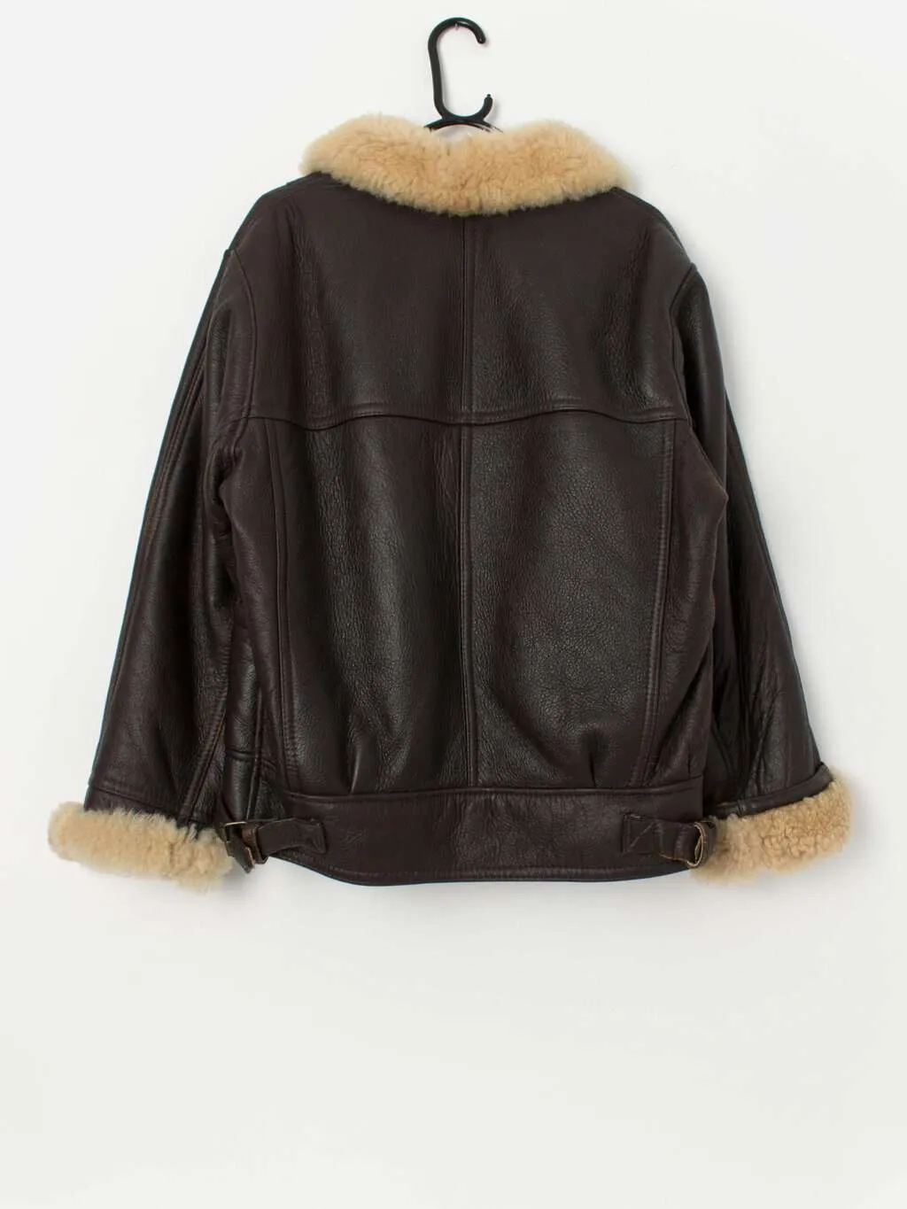 Women’s vintage sheepskin jacket, brown leather flight jacket – Medium