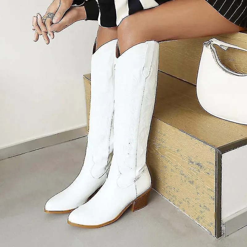 Women"s Embroidered Western Cowboy Boots, Pointed Toe Knee Boots