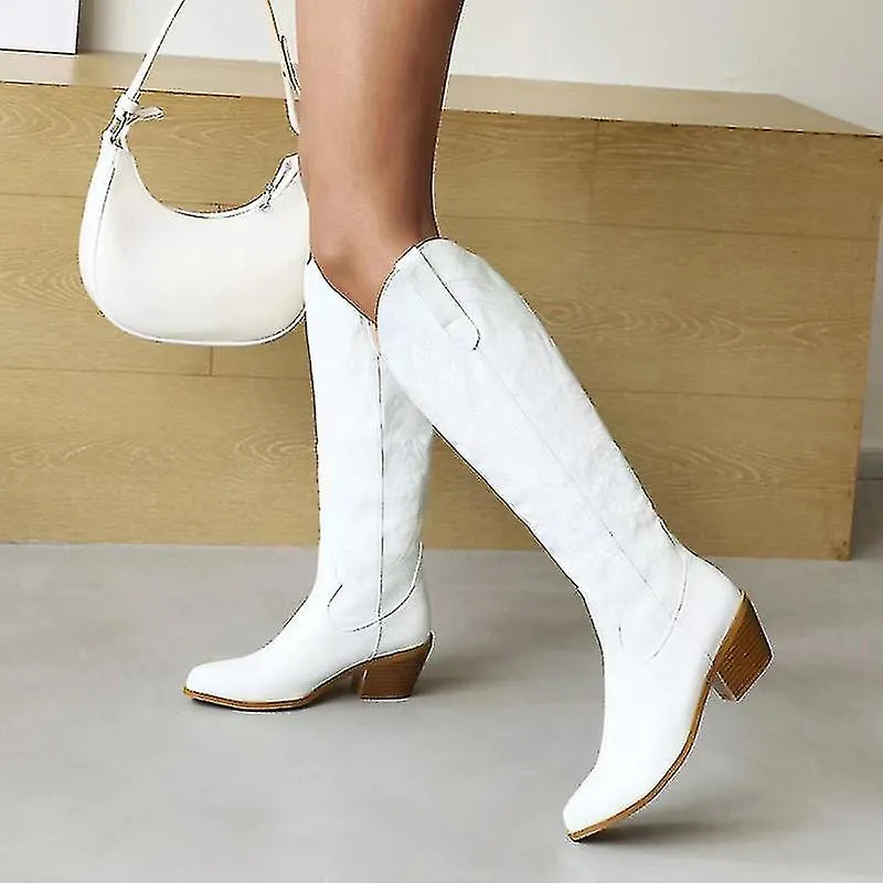 Women"s Embroidered Western Cowboy Boots, Pointed Toe Knee Boots