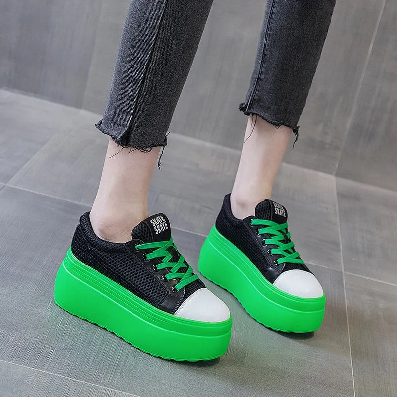 Women's Air Mesh Platform Sneakers - Breathable & Hollow - 8cm Heel